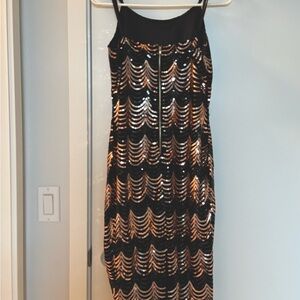 Scallop design, Sequin spaghetti strap midi, back zipper. 20s Flapper. Gatsby